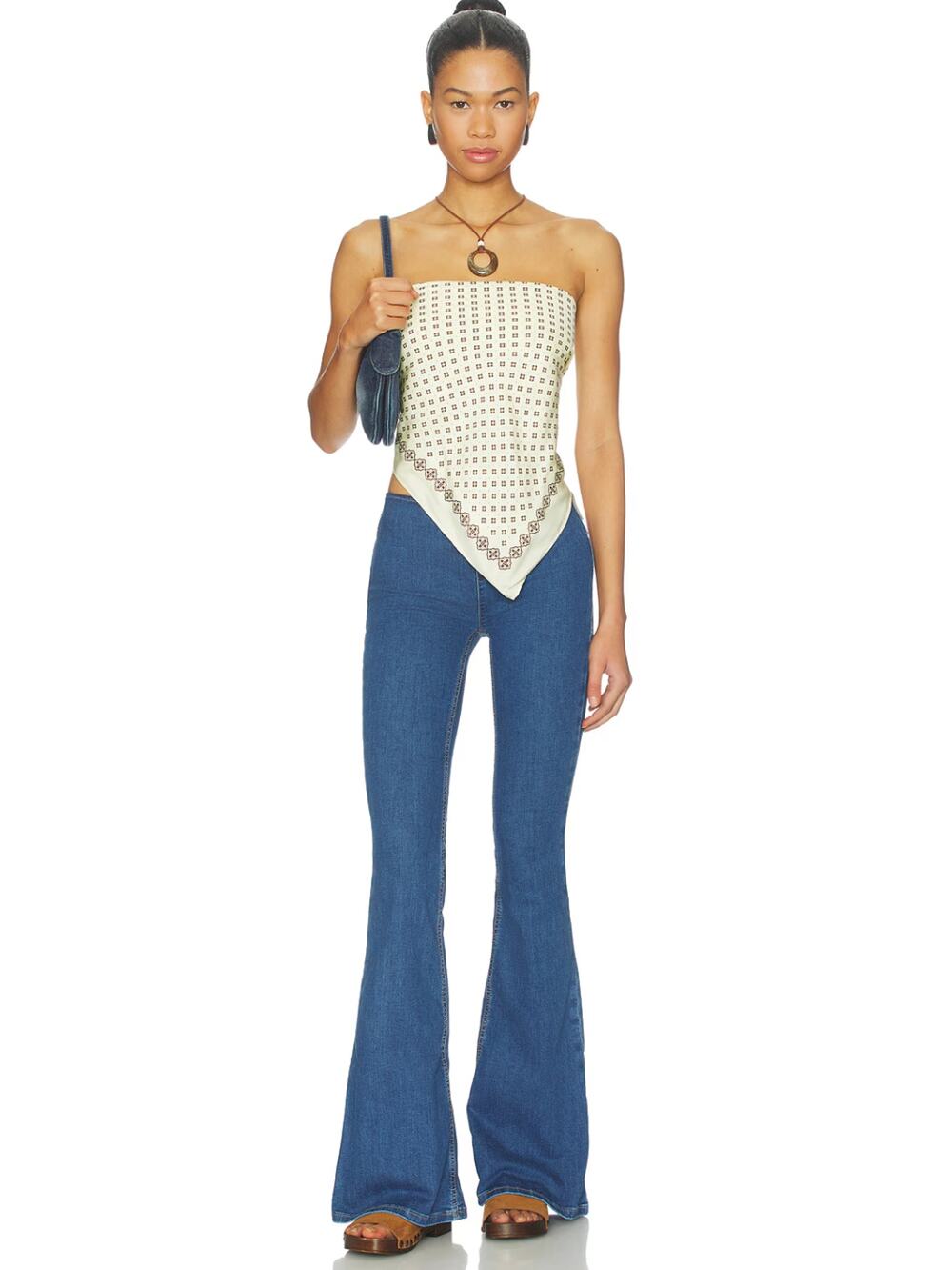 Free People 27 Penny Pull On Flare Jeans Boho Cotton Denim Casual Chic